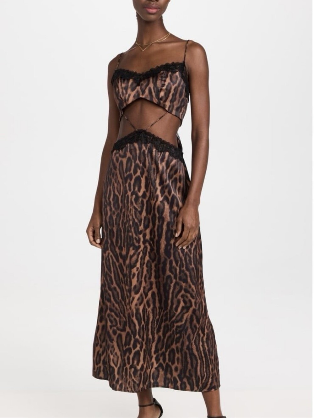 AFRM Leopard Animal Print Cut Out Slip 90s Maxi Dress M NWT Festival